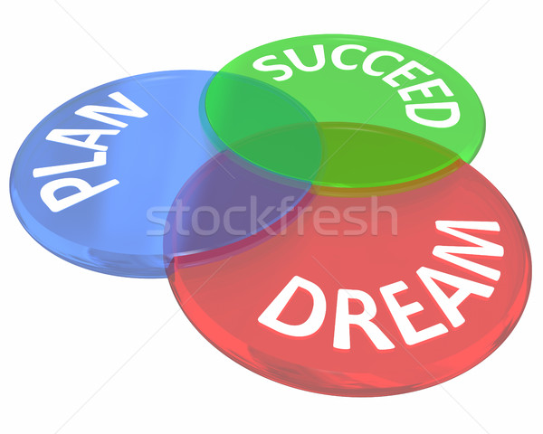 Dream Plan Succeed Advice How to Venn Diagram Circles 3d Illustr Stock photo © iqoncept