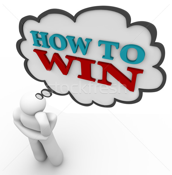 Person Thinks of How to Win Strategy Thought Cloud Stock photo © iqoncept