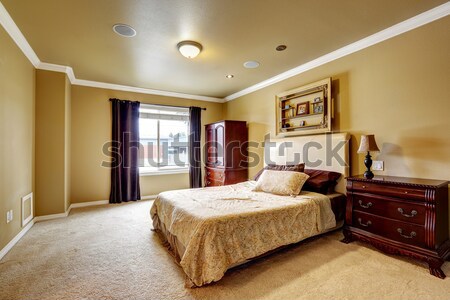 Large grey bedroom with dresser, tv and blue curtains. Stock photo © iriana88w