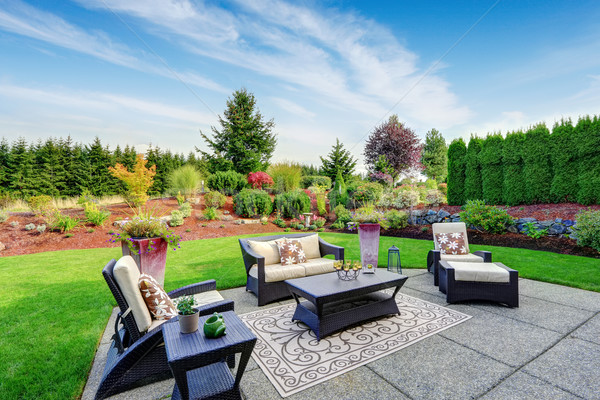 Impressive backyard landscape design with patio area Stock photo © iriana88w
