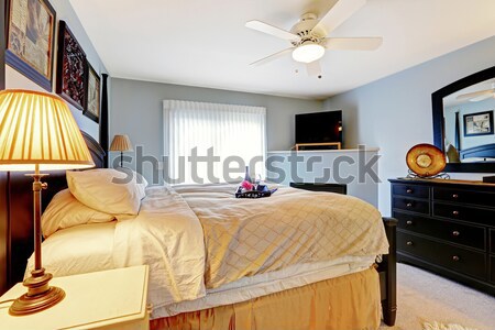 Large bright bedroom with wood furniture and beige tones. Stock photo © iriana88w