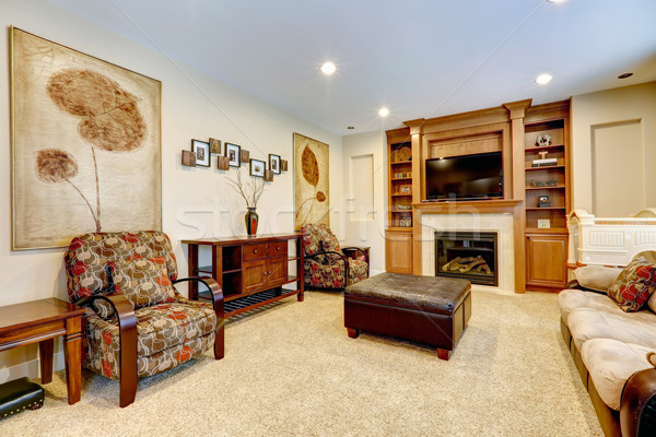 Luxury living room with fireplace and TV Stock photo © iriana88w