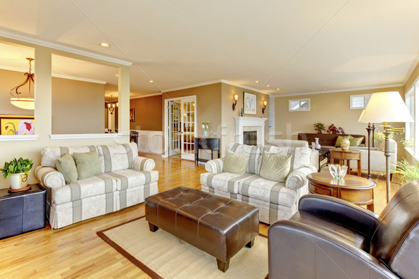 Design de interiores confortável sala de estar clássico piso de madeira casa Foto stock © iriana88w