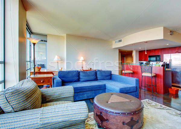 Modernes appartement intérieur salon bleu canapé Photo stock © iriana88w
