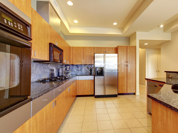 Stock foto: Groß · modernen · Holz · Küche · Wohnzimmer · groß