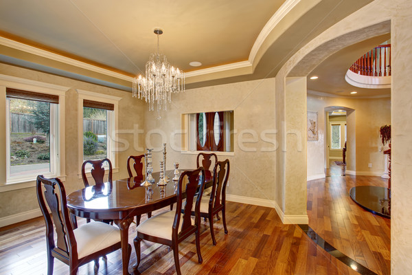 Classical dinning room with beautiful glass chandelier. Stock photo © iriana88w