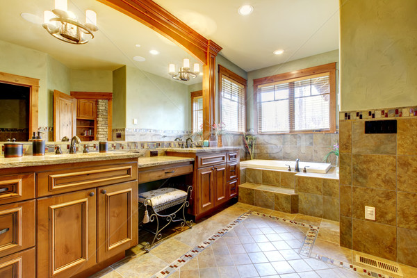 Stock photo: Luxury large master bathroom in mountain home.