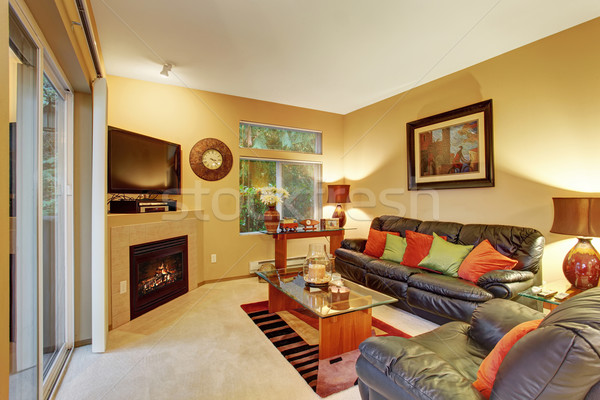 Cozy meduim sized living room with carpet and sliding door. Stock photo © iriana88w