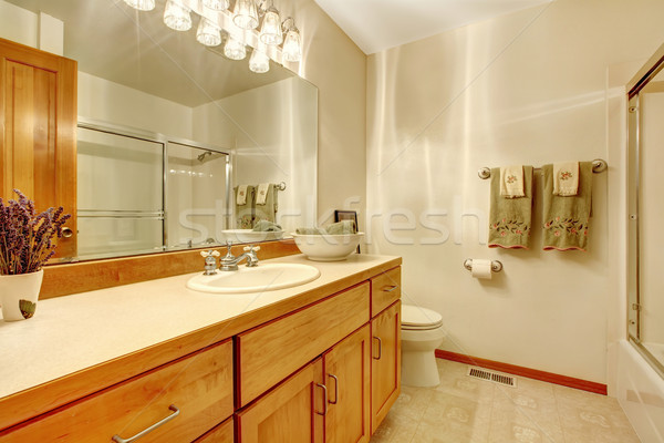 Stockfoto: Verouderd · eenvoudige · badkamer · hout · witte · huis