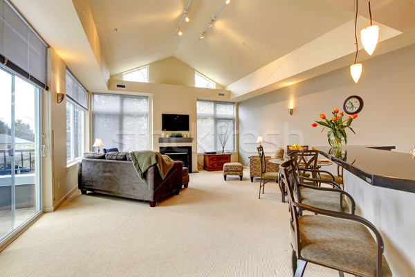 Large modern luxury apartment living room with kitchen bar. Stock photo © iriana88w