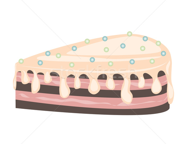 Foto stock: Bolo · de · chocolate · peça · glacê · branco · isolado · comida