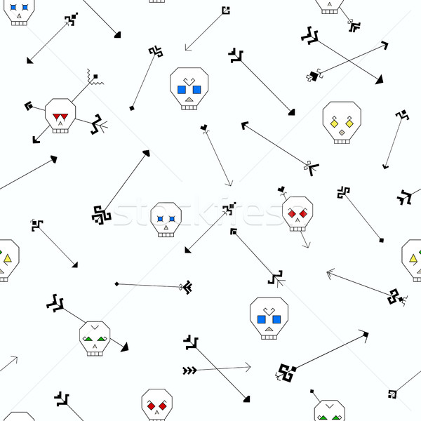Foto d'archivio: Senza · soluzione · di · continuità · disegno · geometrico · stilizzato · teschi · frecce