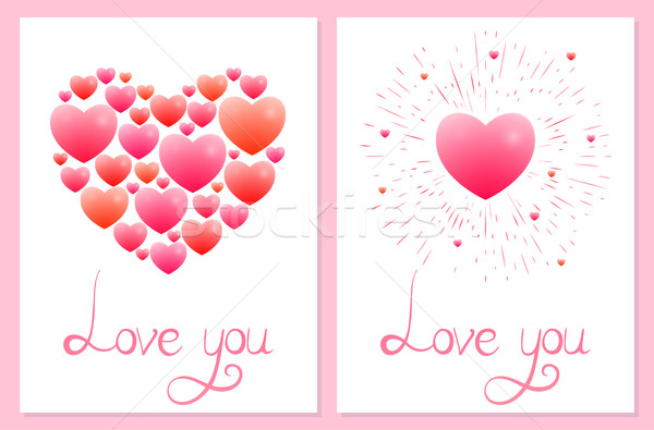 Romantyczny serca zestaw karty różny słodkie Zdjęcia stock © Irinka_Spirid
