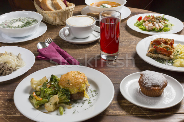 Stockfoto: Lunch · vintage · tabel · bruiloft · partij · wijn