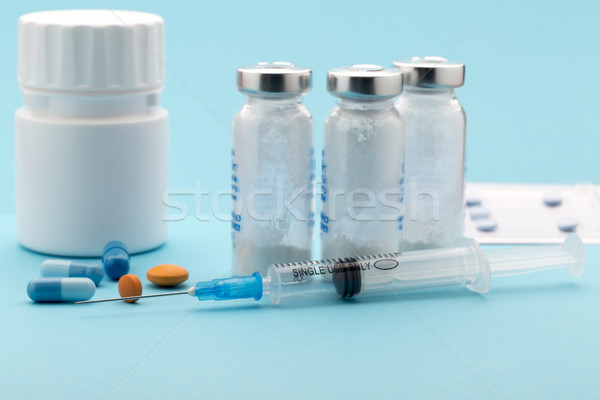 Coloré pilules bouteille injection seringue bleu [[stock_photo]] © ironstealth