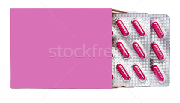 Różowy polu pigułki pęcherz opakowanie odizolowany Zdjęcia stock © ironstealth