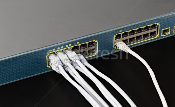 Stock photo: Smart lan switch with 24 ethernet and gbic optical ports