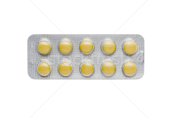 Citromsárga tabletták hólyag izolált zöld gyógyszer Stock fotó © ironstealth