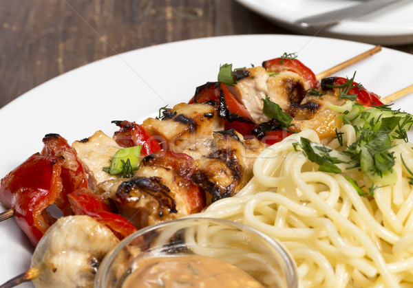 Chicken barbecue with spaghetti Stock photo © ironstealth