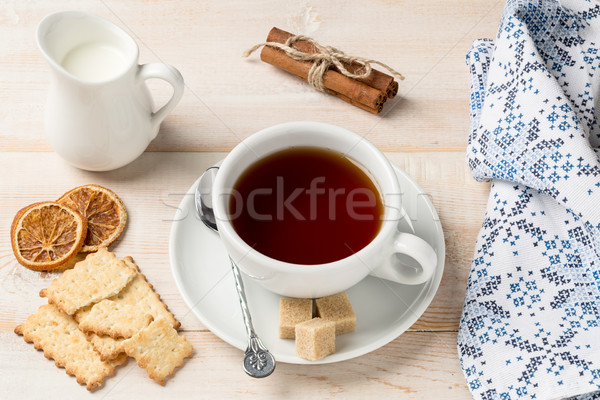 Tasse chaud thé cookies bois bonbons [[stock_photo]] © ironstealth