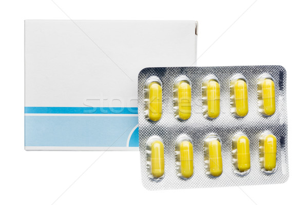 [[stock_photo]]: Pilule · boîte · Pack · jaune · capsules