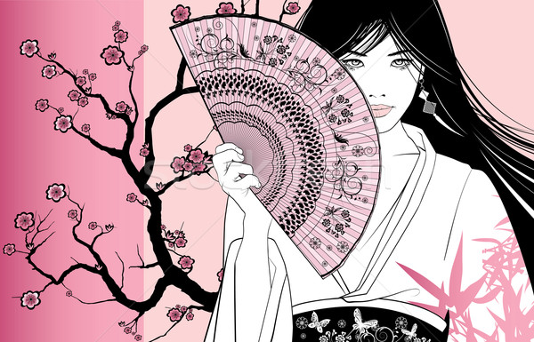 Geisha rosa floral japanisch Person schönen Stock foto © isaxar