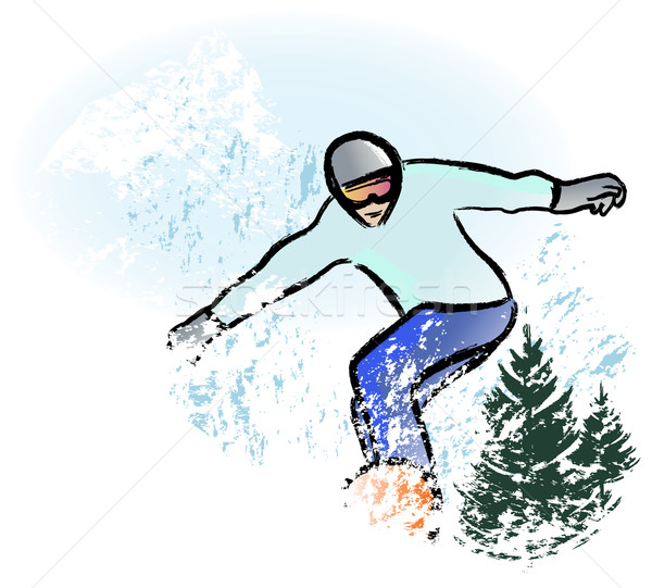 snowboarder in dry chalkcharcoal pencil and watercolor technique Stock photo © isaxar