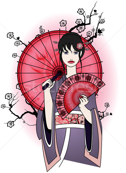 Stock photo: cute geisha in traditional dress