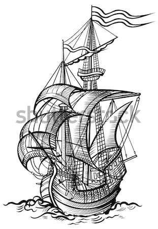 Vecchio vela barca mare nave silhouette Foto d'archivio © isaxar