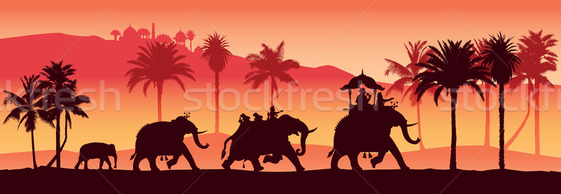 Indiano elefantes árvore homem construção palma Foto stock © isaxar