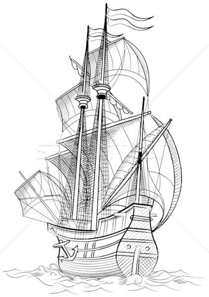 Vecchio vela barca mare nave silhouette Foto d'archivio © isaxar
