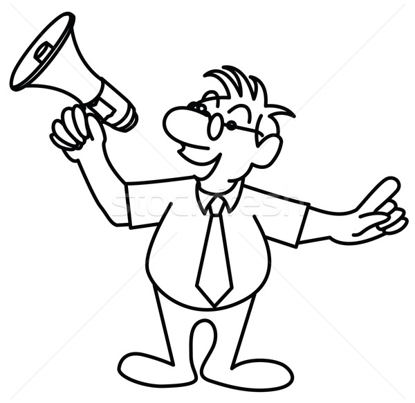 Stock photo: little man speaking in a megaphone