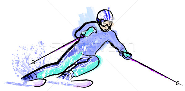 skier in dry chalkcharcoal pencil and watercolor Stock photo © isaxar