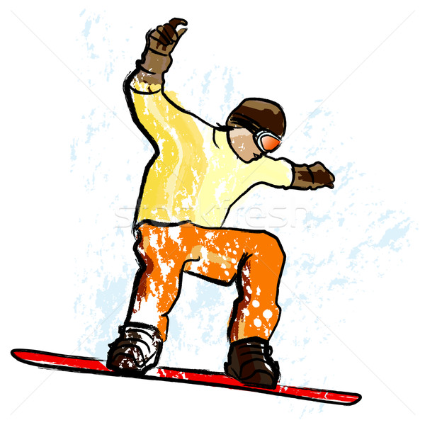 snowboarder in dry chalkcharcoal pencil and watercolor technique Stock photo © isaxar