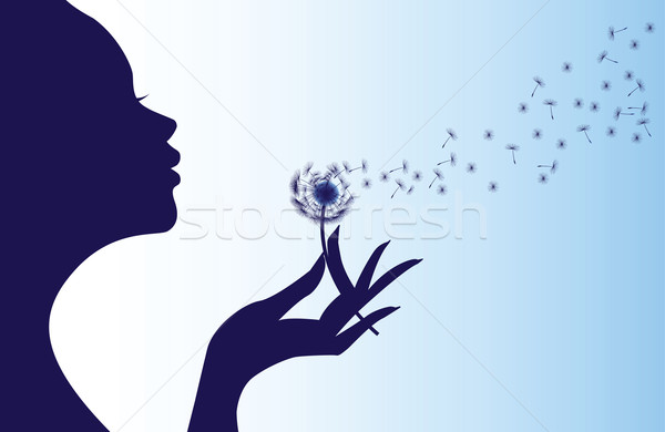Păpădie siluetă femeie floare libertate Imagine de stoc © isaxar