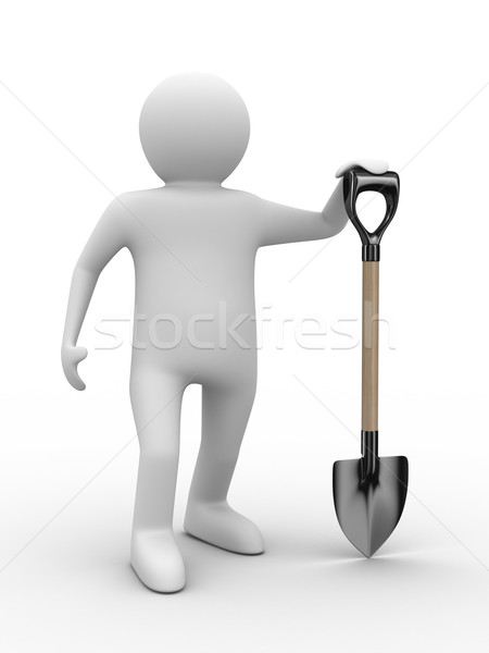 Man with bucket and shovel on white background. Isolated 3D imag Stock photo © ISerg
