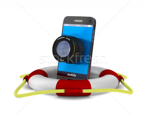 phone with lens on white background. Isolated 3D image Stock photo © ISerg