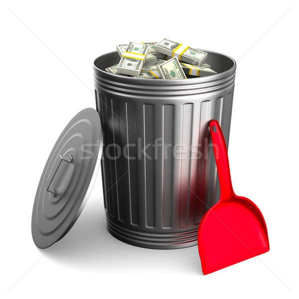 Garbage basket with dollars on white background. Isolated 3D ill Stock photo © ISerg