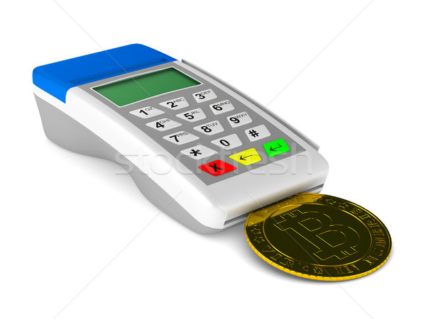 payment terminal and bitcoin on white background. Isolated 3d il Stock photo © ISerg