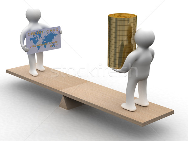Emberek pénz hitelkártya súlyok 3D kép Stock fotó © ISerg