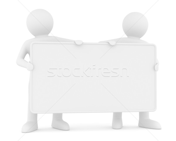 two man holds the poster in a hand. 3D image Stock photo © ISerg