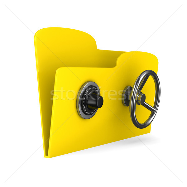 Foto stock: Amarelo · computador · dobrador · trancar · isolado · 3D