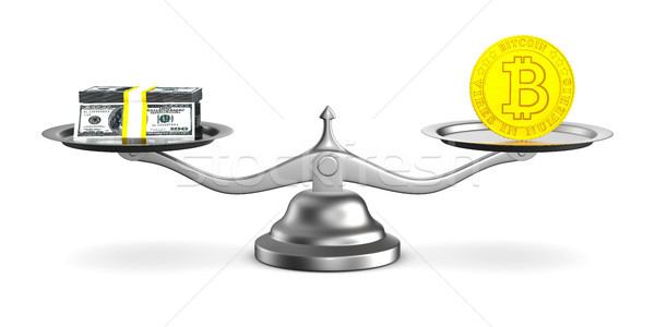 bitcoin and money on scale. Isolated 3D illustration Stock photo © ISerg