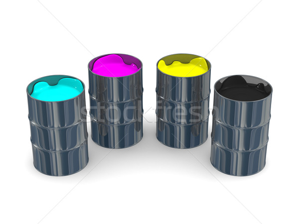 Stock photo: Paint CMYK in vats. Isolated 3D image