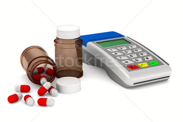 payment terminal and medecine on white background. Isolated 3d i Stock photo © ISerg