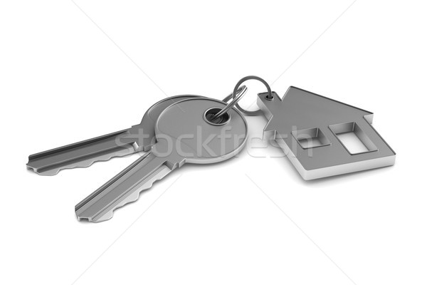 Two keys and trinket house on white background. isolated 3d illu Stock photo © ISerg
