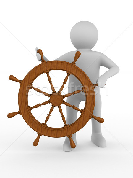 sea captain with steering wheel on white background. Isolated 3D Stock photo © ISerg