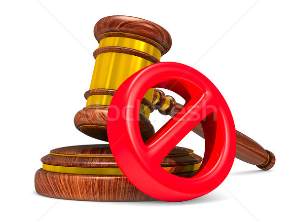 wooden gavel and sign forbidden on white background. Isolated 3D Stock photo © ISerg