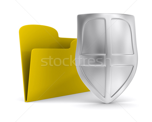 Yellow computer folder with shield. Isolated 3d image Stock photo © ISerg