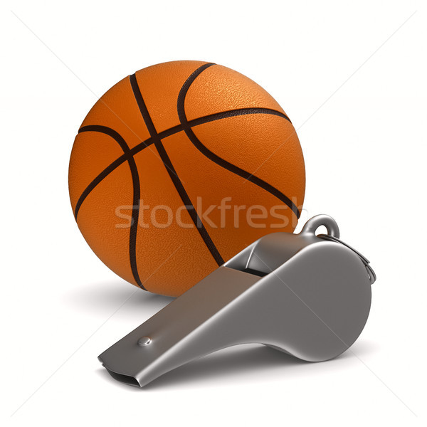 Metal whistle and basketball ball on white background. Isolated  Stock photo © ISerg